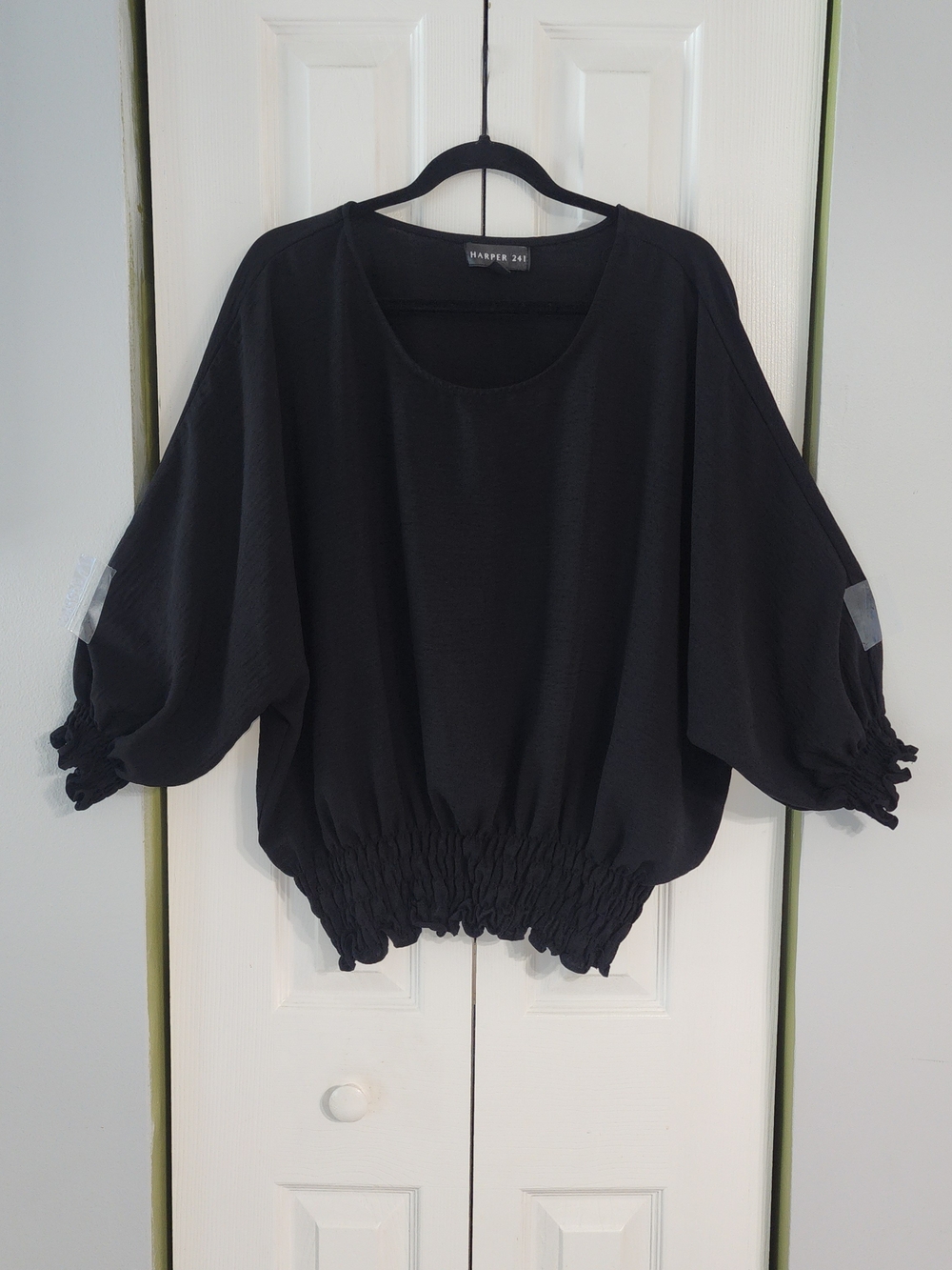 Black Balloon Sleeve Smocked Hem Blouse Streetwear Gothcore